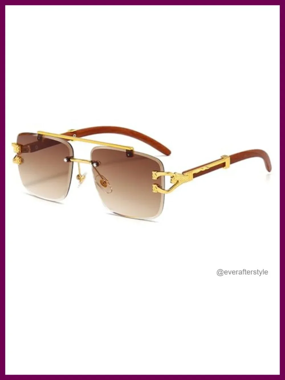 Oversized Rimless Square Sunglasses Retro Imitation Wooden Frame UV400